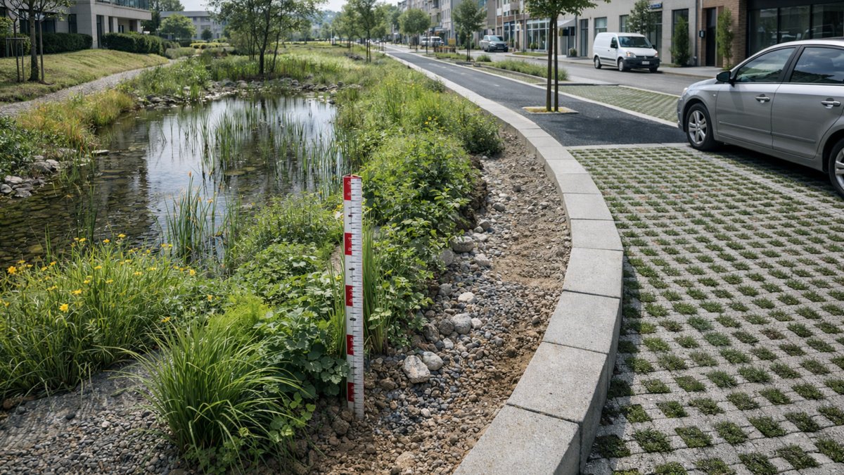 Gestion des eaux pluviales urbaines (noue/bassin)